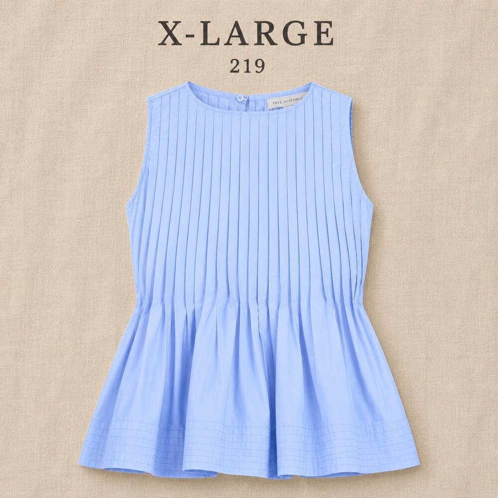 Pleated Sleeveless Peplum Blouse - Light Blue